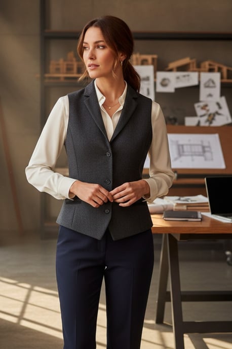 Dames zwarte visgraat wollen tweed geruite getailleerde vest - WS-1 - Image 3
