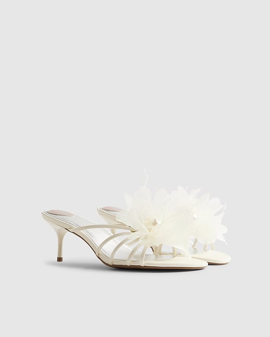 River Island Womens Mule Heels Cream Flower Trim Floral Shoes - Image 1