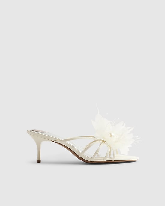 River Island Womens Mule Heels Cream Flower Trim Floral Shoes - Image 2