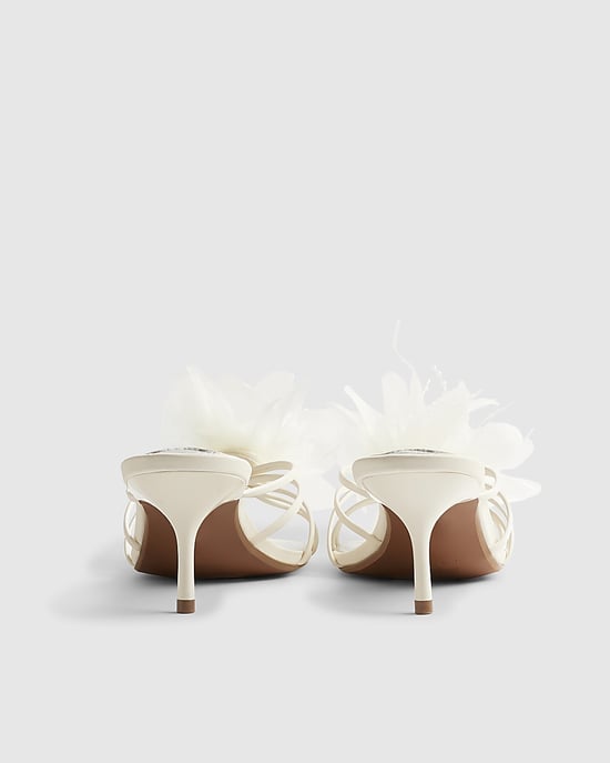 River Island Womens Mule Heels Cream Flower Trim Floral Shoes - Image 3