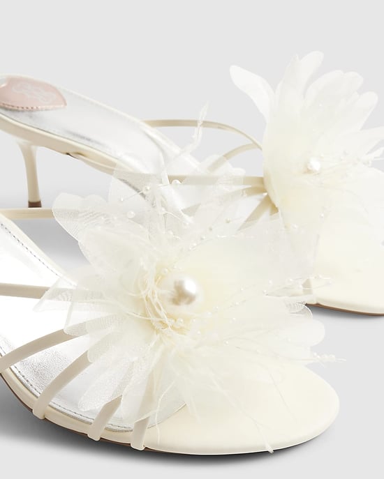 River Island Womens Mule Heels Cream Flower Trim Floral Shoes - Image 4