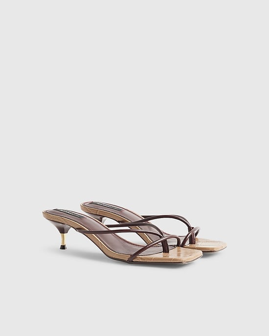 River Island Womens Mule Sandals Brown Strap Toe Thong Heeled Shoes - Image 1