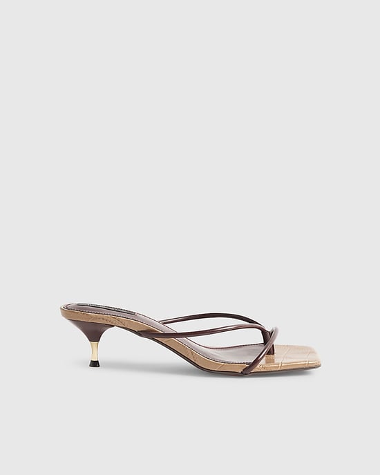 River Island Womens Mule Sandals Brown Strap Toe Thong Heeled Shoes - Image 2