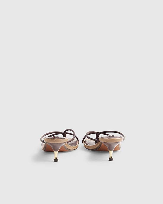 River Island Womens Mule Sandals Brown Strap Toe Thong Heeled Shoes - Image 3