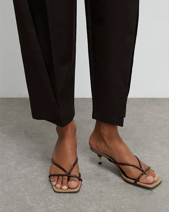River Island Womens Mule Sandals Brown Strap Toe Thong Heeled Shoes - Image 5