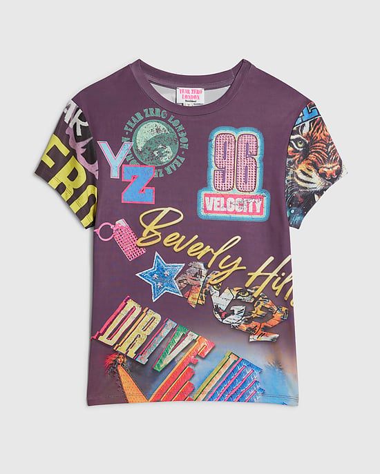 River Island Womens T-Shirt Grey Year Zero Print Fitted Graphic - Image 6