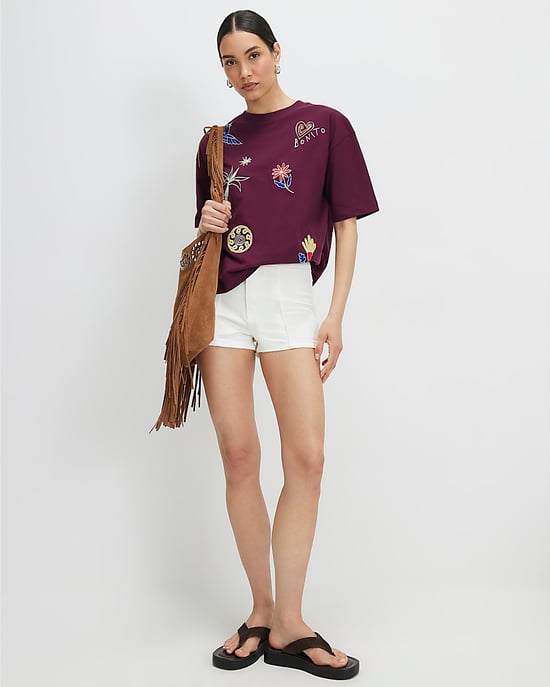 River Island Womens T-Shirt Red Cotton Bonita Quirky Boxy - Image 2