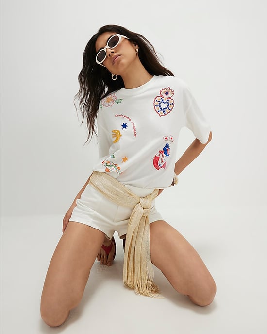 River Island Womens T-Shirt White Cotton Embellished Quirky Boxy - Image 2