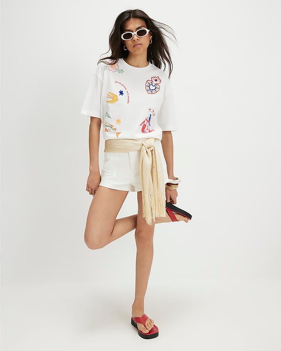 River Island Womens T-Shirt White Cotton Embellished Quirky Boxy - Image 4
