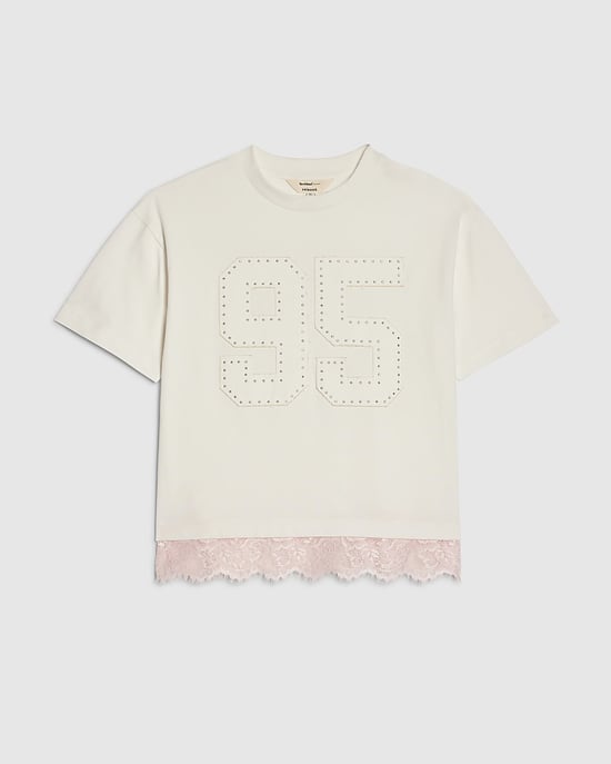 River Island Girls T-Shirt White Number Lace Crew Neck - Image 1