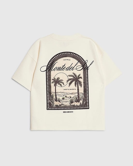 River Island Boys T-Shirt Cream Textured Palm Tree - Image 1
