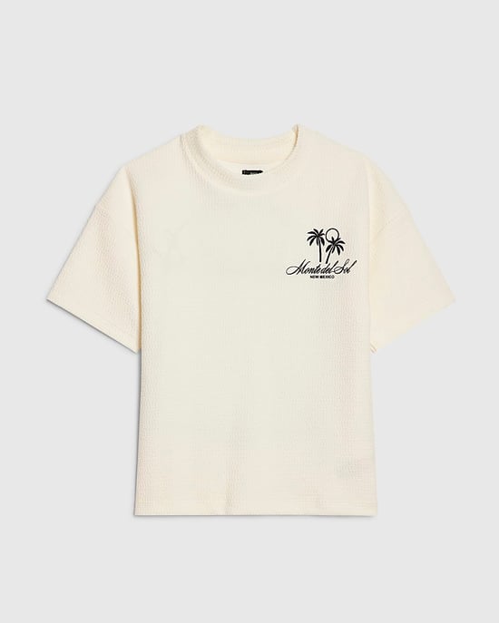 River Island Boys T-Shirt Cream Textured Palm Tree - Image 4