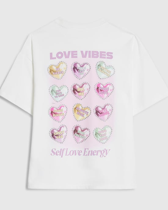 River Island Girls T-Shirt White Valentines Heart - Image 1