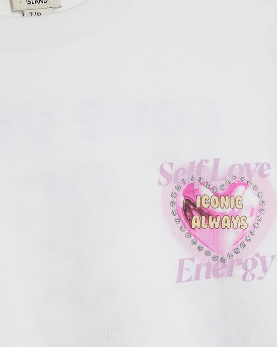 River Island Girls T-Shirt White Valentines Heart - Image 2