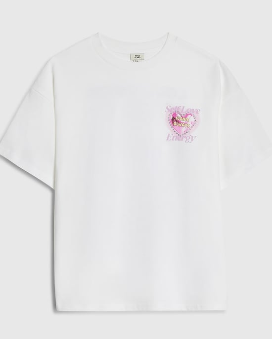 River Island Girls T-Shirt White Valentines Heart - Image 4