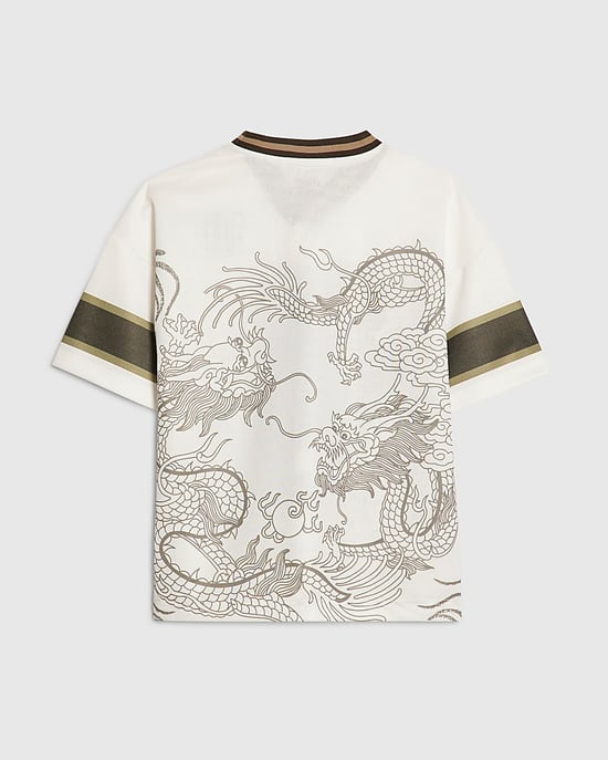 River Island Boys T-Shirt White Japanese Dragon & 10 Print - Image 1
