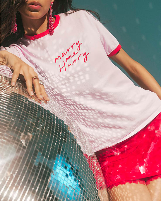 River Island Womens T-Shirt Pink Marry Me Harry Ringer Graphic - Image 4