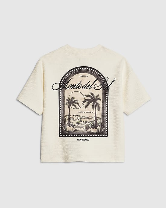 River Island Mini Boys T-Shirt Cream Textured Palm Tree - Image 1