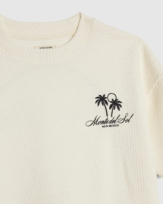 River Island Mini Boys T-Shirt Cream Textured Palm Tree - Image 2