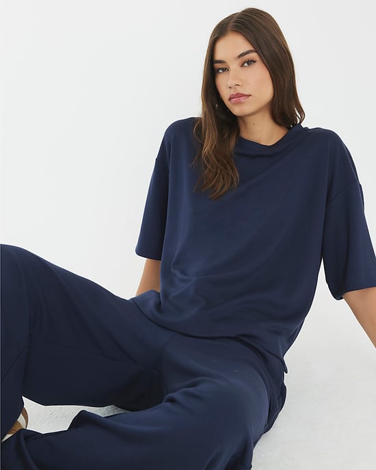 River Island Womens T-Shirt Navy Premium Short Sleeve Boxy - Image 2