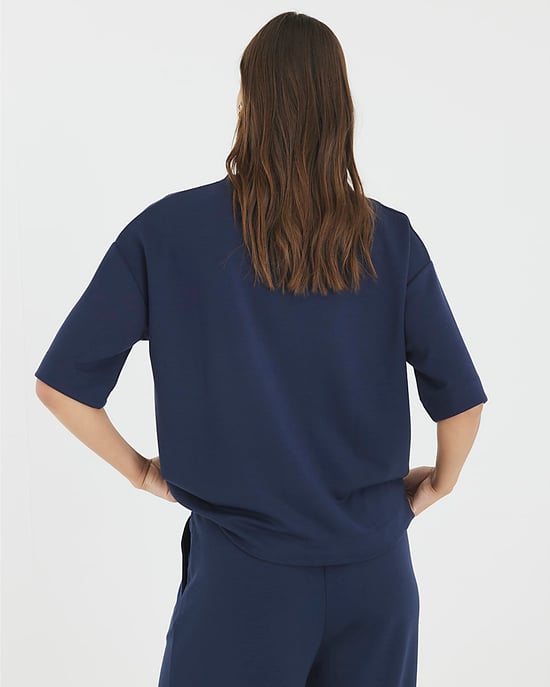 River Island Womens T-Shirt Navy Premium Short Sleeve Boxy - Image 3