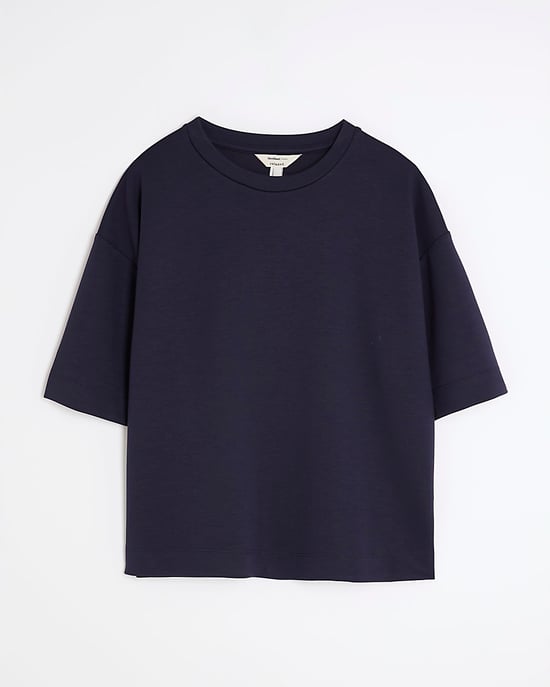 River Island Womens T-Shirt Navy Premium Short Sleeve Boxy - Image 6