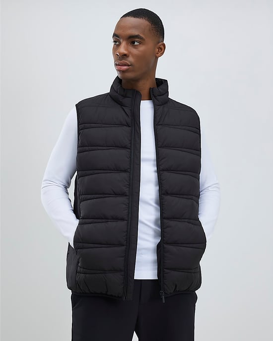 River Island Mens Puffer Gilet Black Lightweight Zipped Padded - Image 1