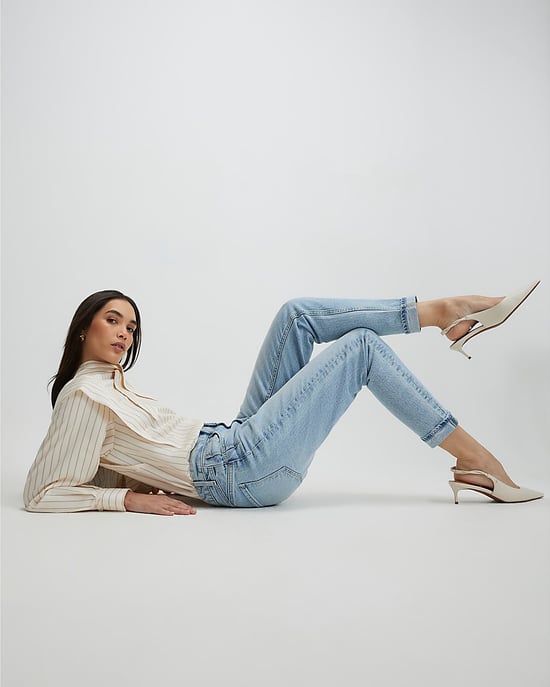 River Island Womens Mom Sculpt Jeans Blue Mid Rise Zip - Image 4