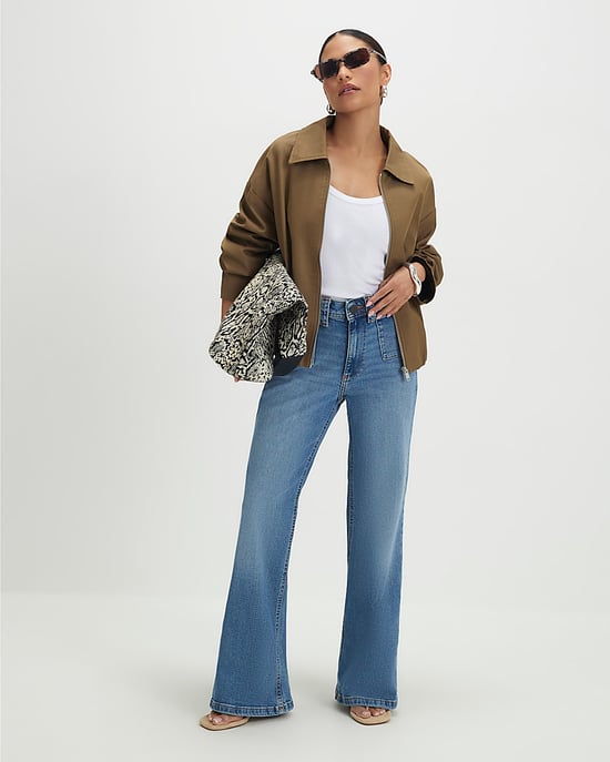 River Island Womens Flared Jeans Petite Blue Relaxed Zip - Image 1