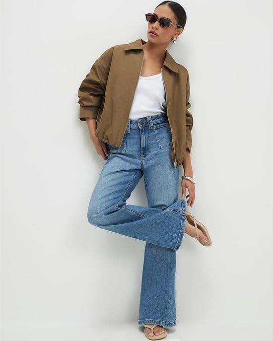 River Island Womens Flared Jeans Petite Blue Relaxed Zip - Image 2