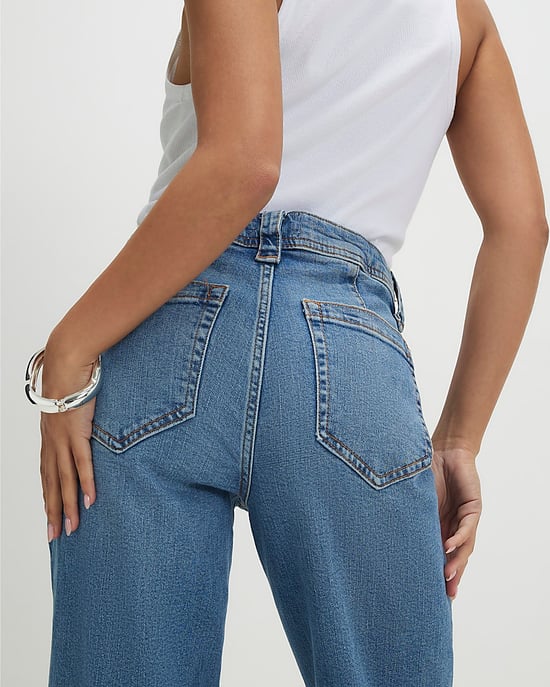 River Island Womens Flared Jeans Petite Blue Relaxed Zip - Image 4