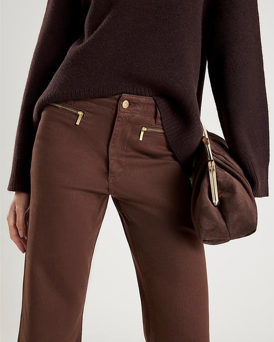 River Island Womens Flared Jeans Brown Zip Front Relaxed - Image 4