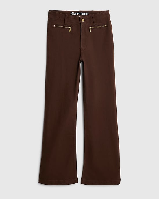 River Island Womens Flared Jeans Brown Zip Front Relaxed - Image 6