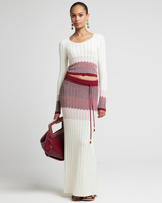 River Island Womens Maxi Skirt Red Chevron Knit - Image 1