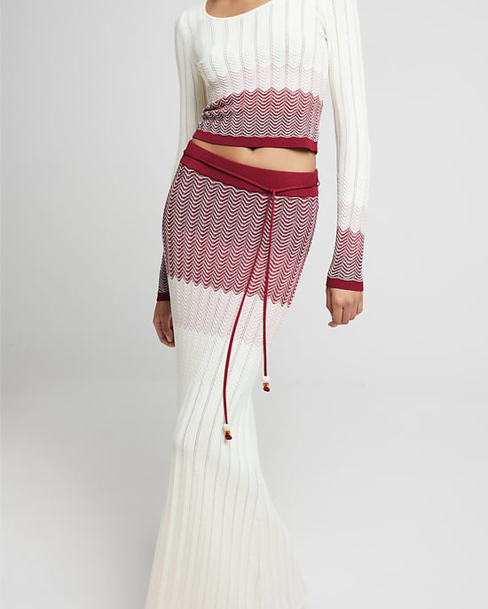 River Island Womens Maxi Skirt Red Chevron Knit - Image 3