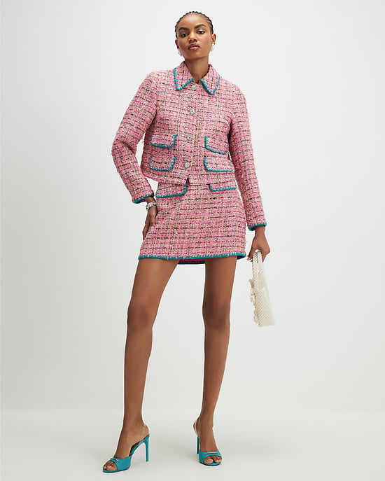 River Island Womens Trophy Jacket Pink Whipstitch Boucle - Image 2
