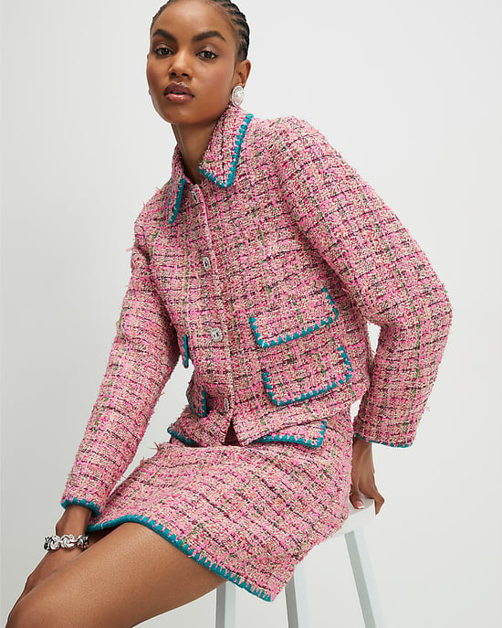 River Island Womens Trophy Jacket Pink Whipstitch Boucle - Image 4