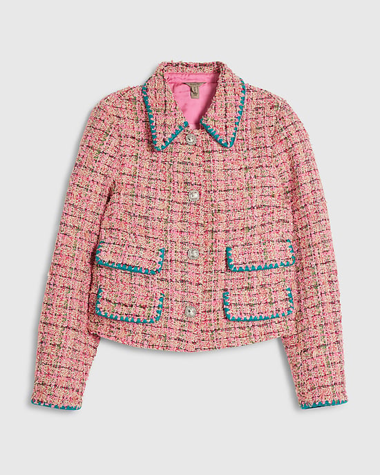 River Island Womens Trophy Jacket Pink Whipstitch Boucle - Image 6