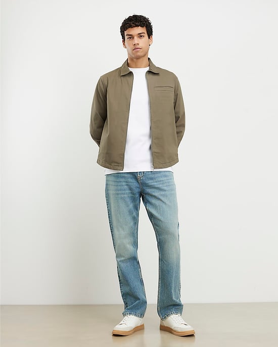 River Island Mens Overshirt Khaki Regular Fit Curved Hem Zip - Image 2