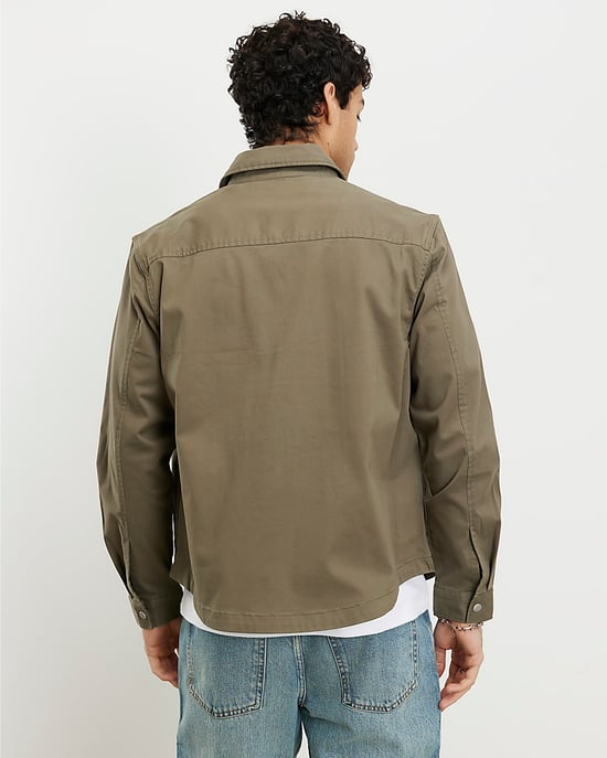 River Island Mens Overshirt Khaki Regular Fit Curved Hem Zip - Image 3