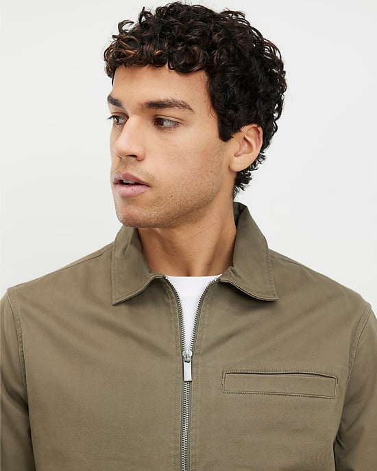 River Island Mens Overshirt Khaki Regular Fit Curved Hem Zip - Image 4