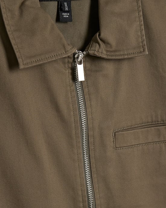 River Island Mens Overshirt Khaki Regular Fit Curved Hem Zip - Image 5