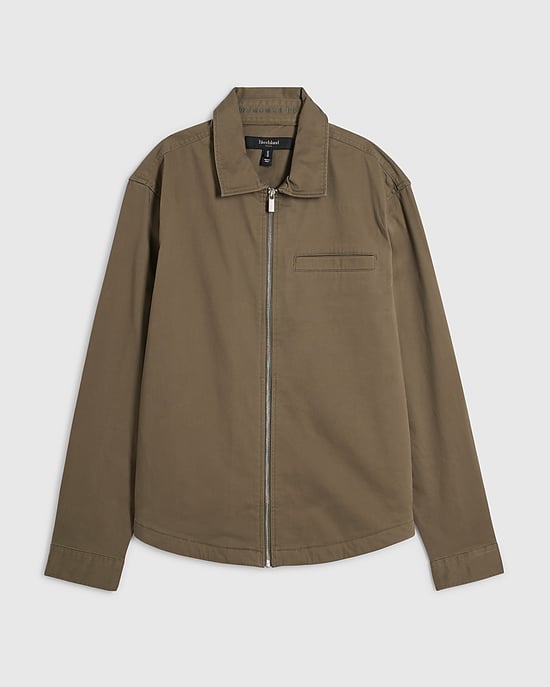 River Island Mens Overshirt Khaki Regular Fit Curved Hem Zip - Image 6