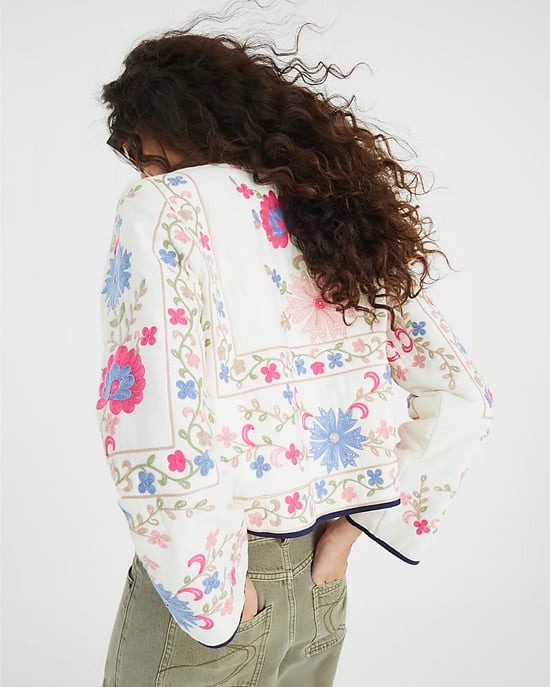 River Island Womens Jacket Cream Floral Embroidered Tie Front - Image 4
