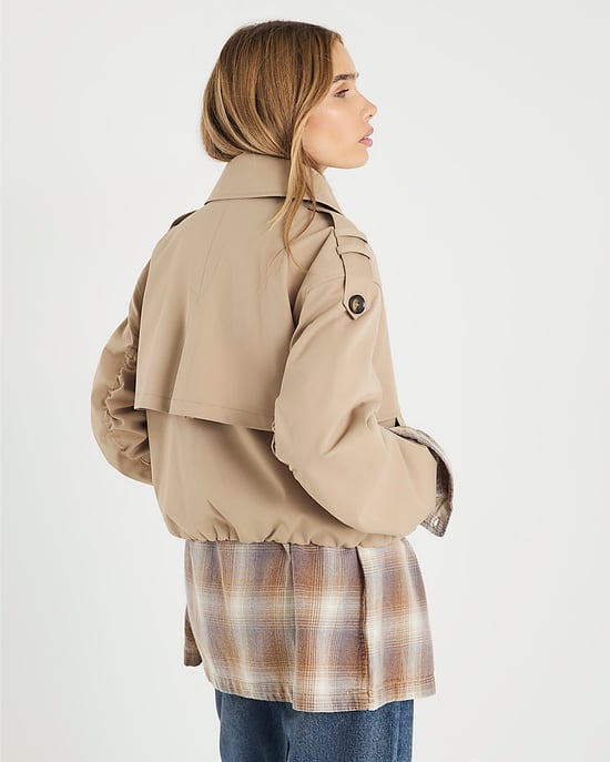 River Island Womens Trench Jacket Beige Short Bubble Hem - Image 3