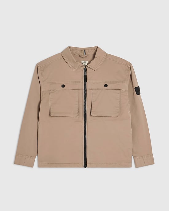 River Island Boys Shacket Beige Long Sleeve Collared - Image 1