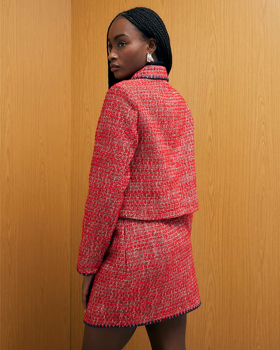 River Island Womens Jacket Trophy Red Whipstitch Boucle - Image 3