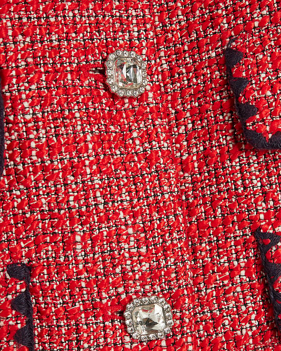 River Island Womens Jacket Trophy Red Whipstitch Boucle - Image 5