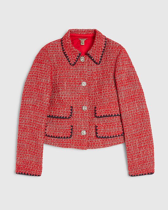 River Island Womens Jacket Trophy Red Whipstitch Boucle - Image 6