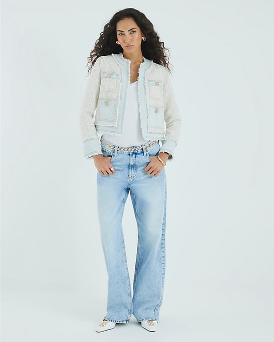River Island Womens Jacket Cream Long Sleeve Denim Boucle Mix - Image 3